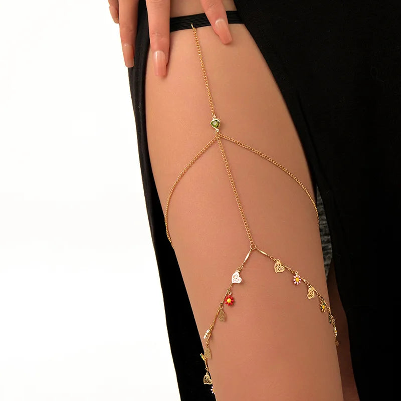 Fashion Summer Bohemian Thigh Chain Simple Sexy Body Chains for Women Double-layer Metal Leg Chain Festival Jewelry Accesorios