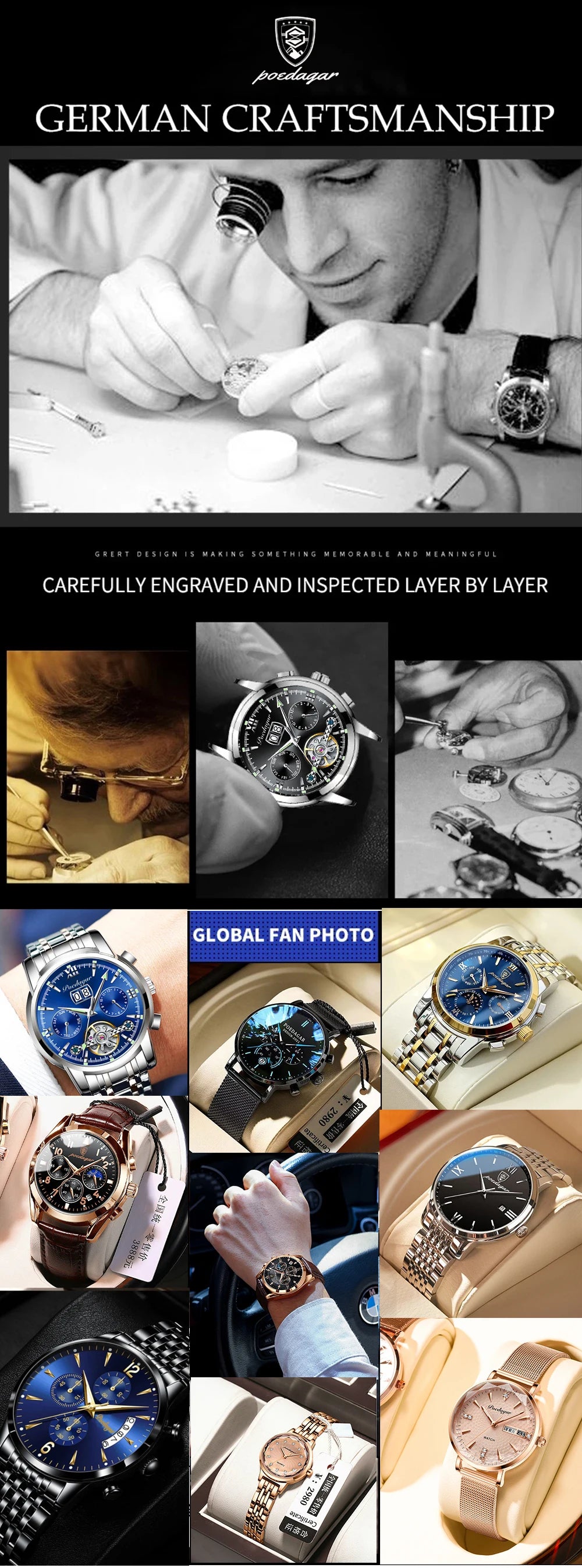 POEDAGAR Luxury Watch For Men Original Waterproof Luminous Date Man Clock Chronograph Stainless Steel Quartz Men's Watches Reloj