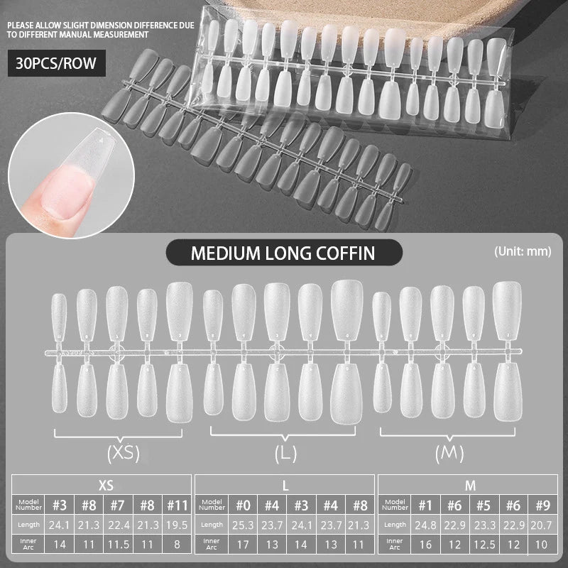 24Tips/Set False Nail Tips Press on Nails Design Wearable Full Cover Almond Coffin Nail Art Frosted Tips for Nail Extension Tool