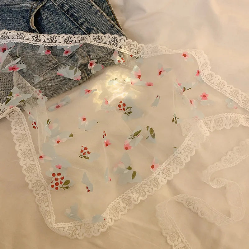 Dopamine Butterfly French Fairy Lace Triangle Headscarf Women's DIY Headwear Mesh Silk Scarf Hairband Summer Beach Accessories