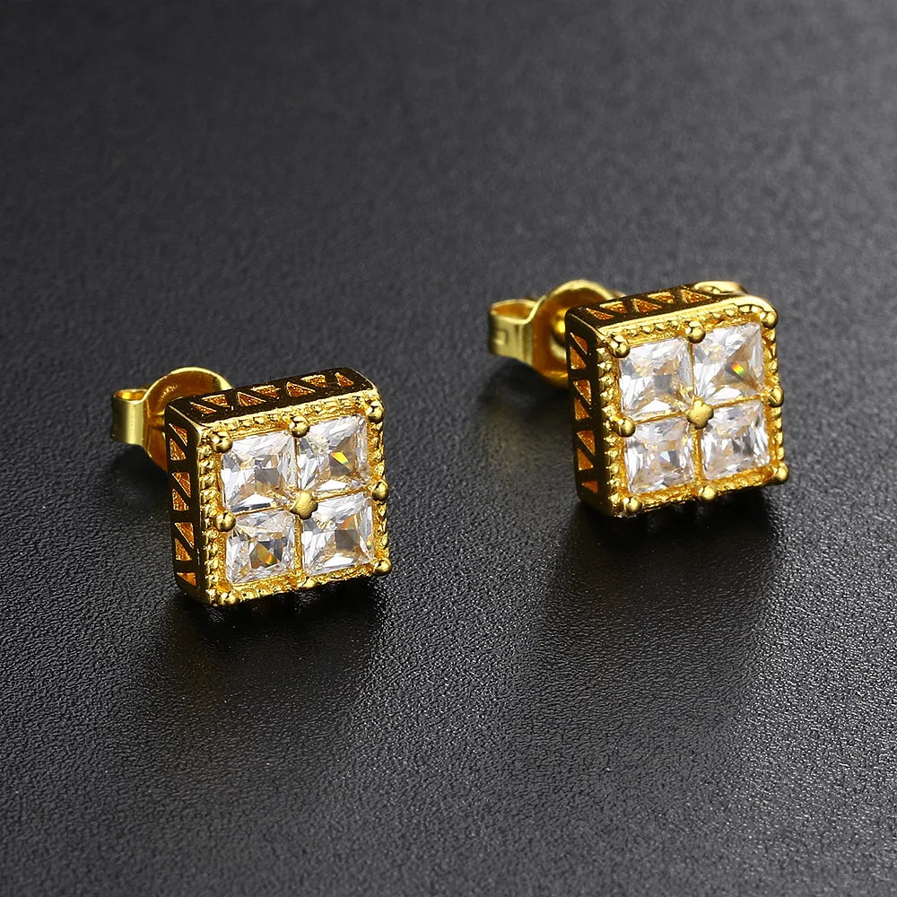 Popular Gold Color Earrings For Men Women Square Silver Color Cubic Zirconia Earings Charm Daily Wear Jewelry Push Back  OHE150