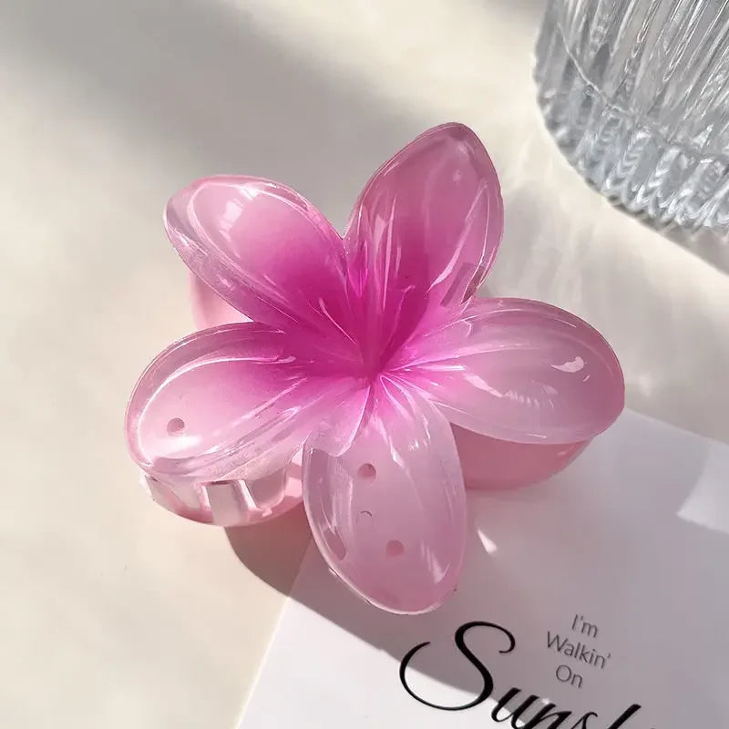 Hawaiian Flower Crab Hair Clips for Women Plumeria Barrettes Large Hair Claw for Thin/Thick Beach Hair Accessories for Girls 8cm
