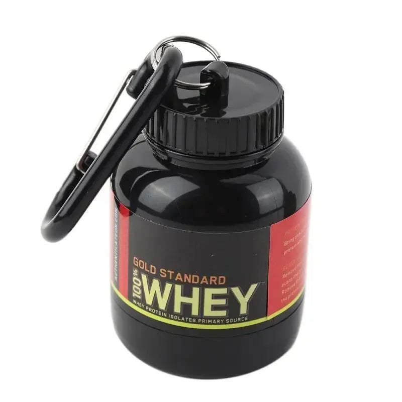 Portable Mini Protein Powder Bottle with Keychain Health Funnel Medicine Box Container Small Cup Outdoor Sport Storage
