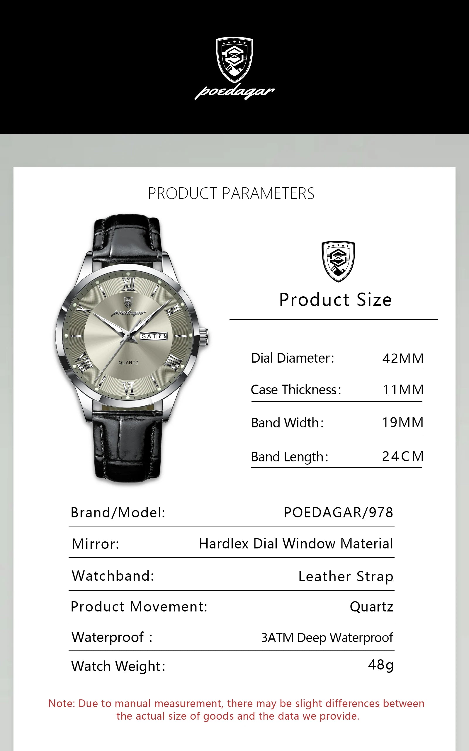 POEDAGAR Top Luxury Watch For Men Military Waterproof Luminous Date Week Man Wristwatch Leather Men's Quartz Watches Sport Reloj