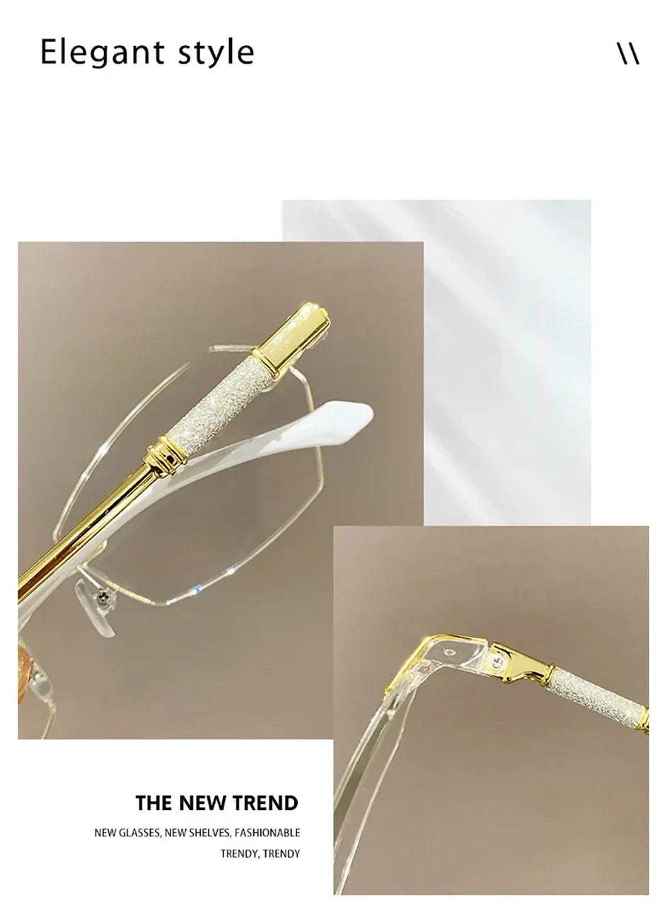 New Rimless Diamond Cutting Presbyopic Glasses Ladies Anti Blue Light Ultra Light Reading Glasses +1.0+1.5+2.0+2.5+3.0+3.5+4.0
