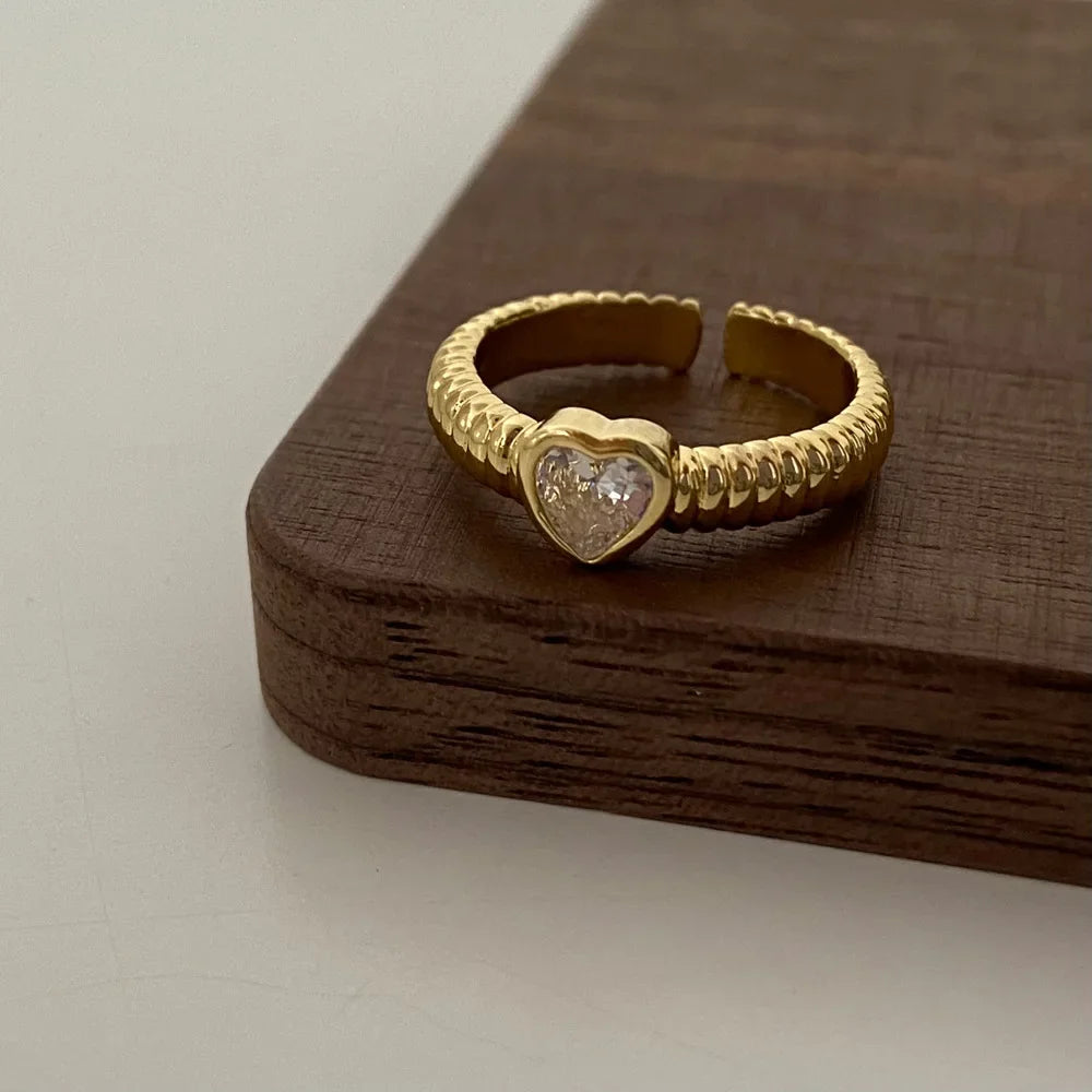 Silver Colorful Zircon Heart Rings for Women Cute Fine Jewelry Minimalist Adjustable Accessories Gift