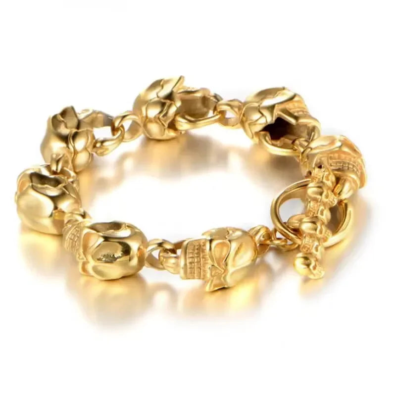 Nordic  Celtic Double Wolf Head Men's Stainless Steel Chain Bracelet Byzantine King Chain Punk Rock Party Jewelry