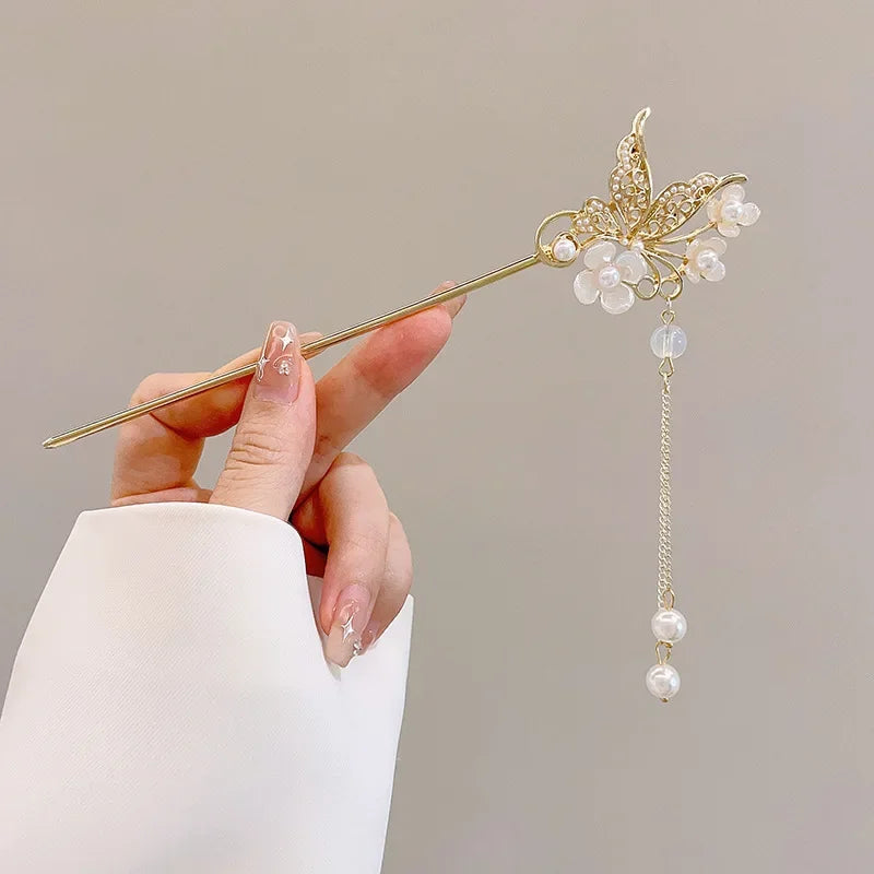 Classic Chinese Hair Stick Pins for Women Butterfly Flower Star Fresh Handmade Hairpins Charm Jewelry Accessories Hair Ornaments