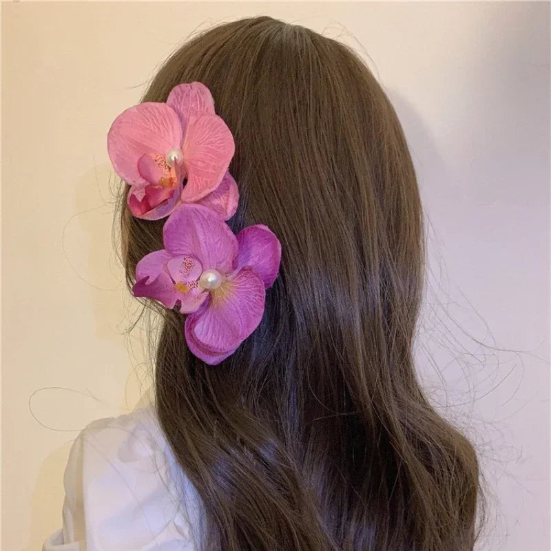 Phalaenopsis Pearl Hair Clip Flower Hairpin Orchid Butterfly Hairs Clip Hair Accessories Hair Styling Tools Bow Flower