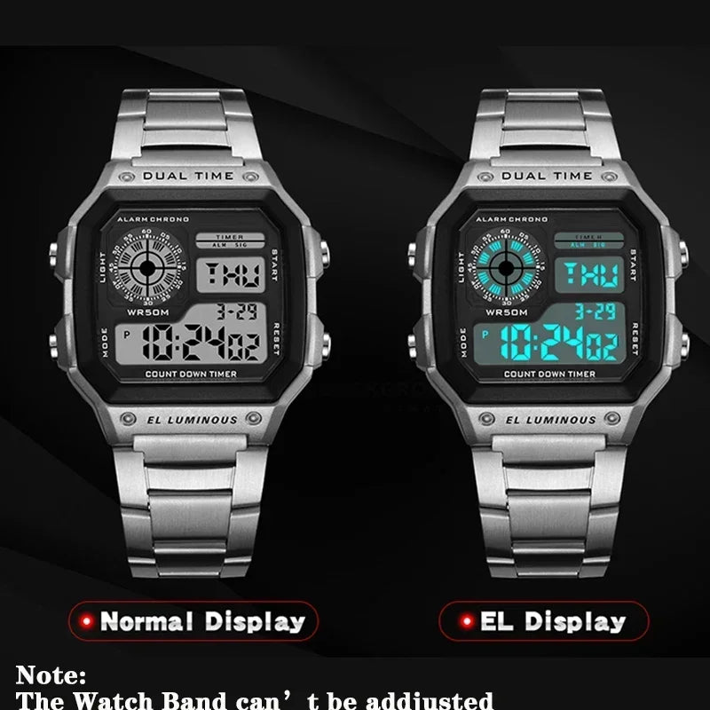 Luxury Stainless Steel Strap Sport Watches Men Practical Digital Watches Waterproof Clock LED Men's Sport Wristwatch