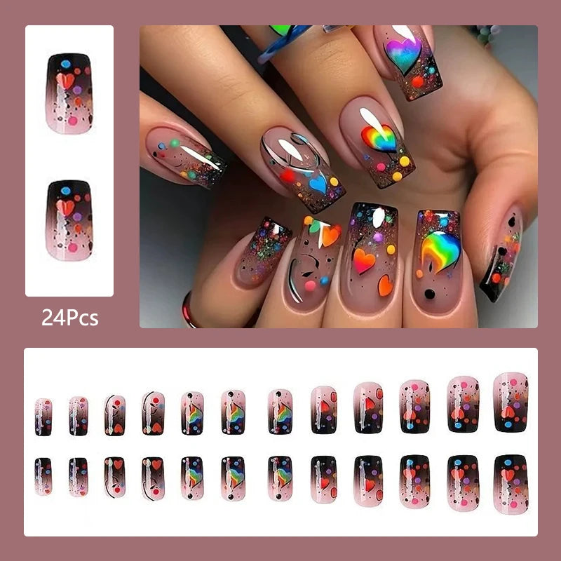 24Pcs/Set Cute and Playful Wearing False Nails French Design Fresh Press on Nail Art Removable Fake Nails