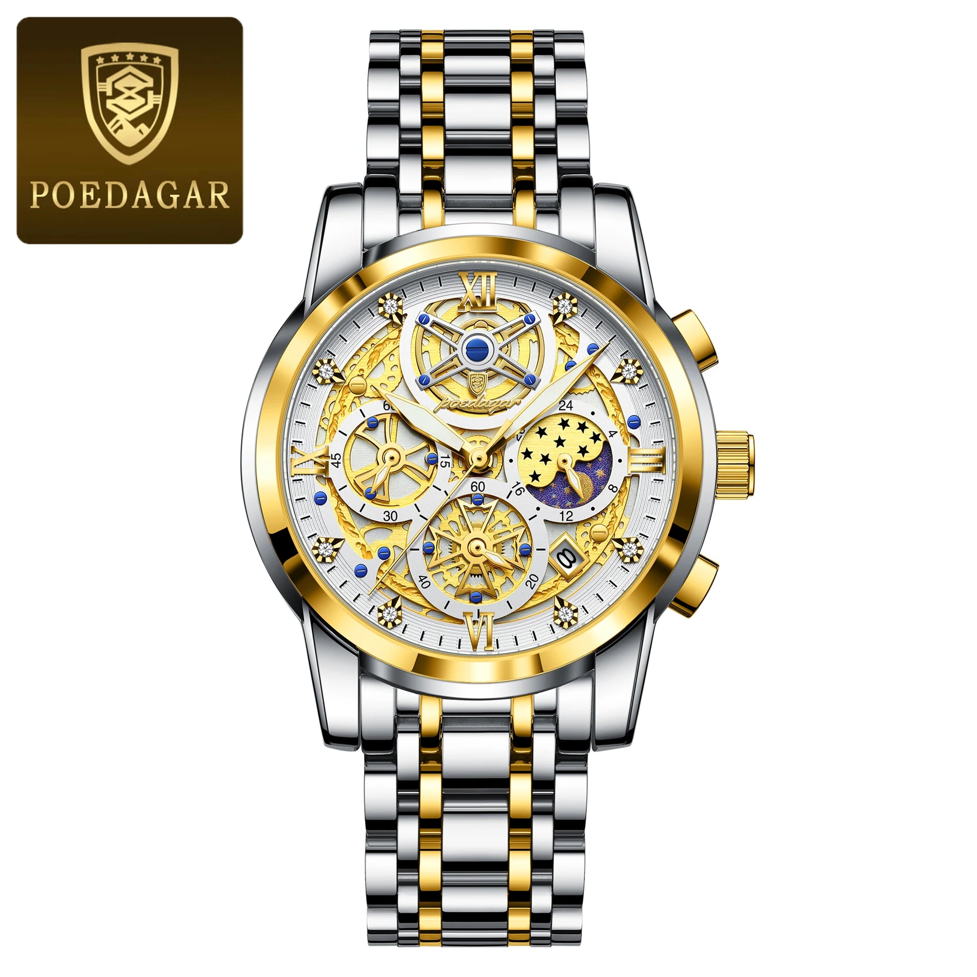 POEDAGAR Luxury Watch For Men Original Waterproof Luminous Date Man Clock Chronograph Stainless Steel Quartz Men's Watches Reloj
