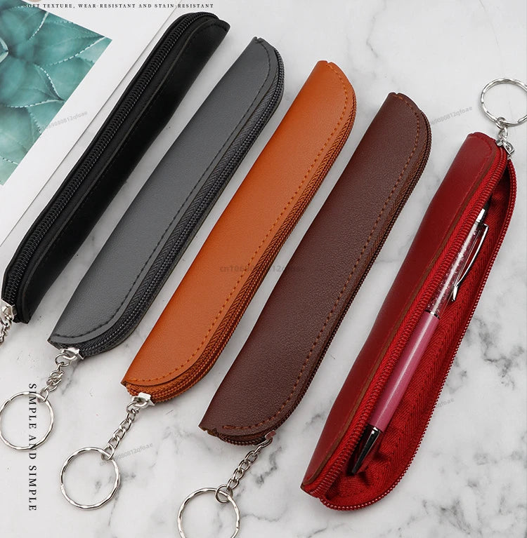 Creative Portable Pen Bag Retro Style Minimalist Tablet Stylus Protective Case PU Pencil Bag Zipper Pen Case
