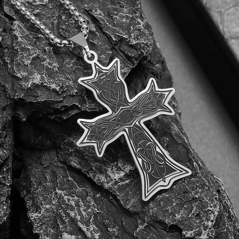 Fashion Punk Red Cross Templar Pendant Necklace Men\\'s Personalized Retro Christian Religious Jewelry