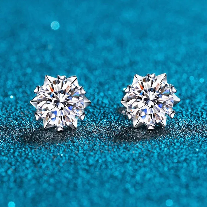 New 2024 Moissanite Stud Earrings for Women Original 925 Sterling Silver Snowflake Lady Moissanite Diamond Earring