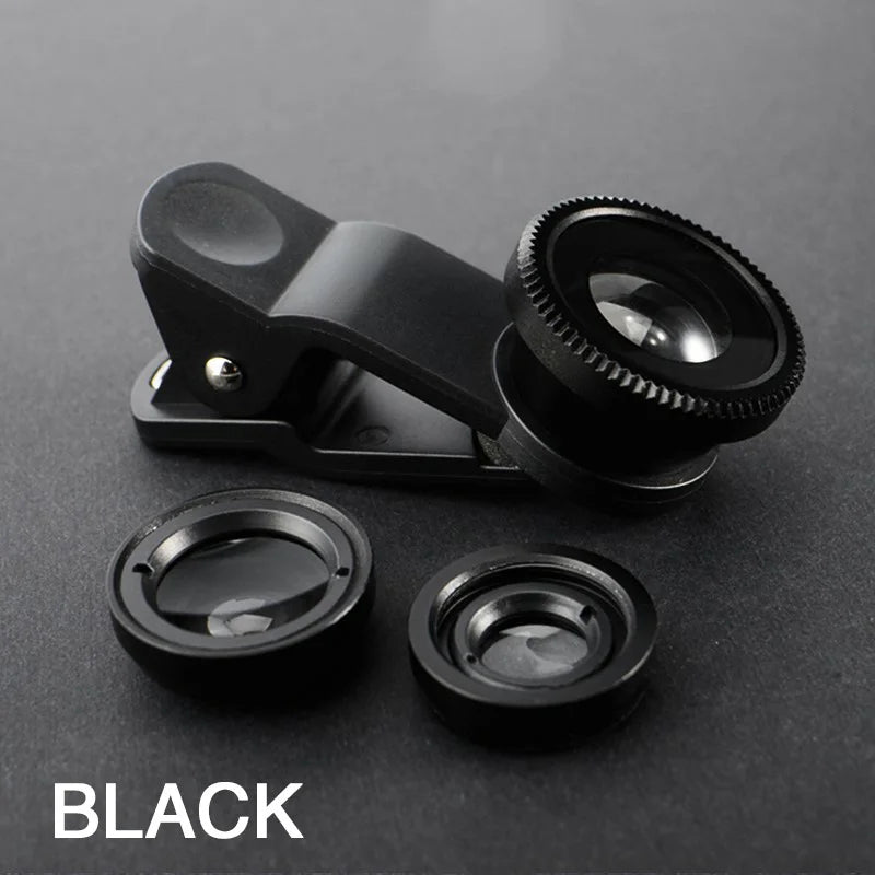 3 in 1 Fisheye Lens 0.67X Wide Angle Micro Camera Lens for iPhone Angle Zoom Fish Eye Len on Smartphone Lenses with Phone Clip