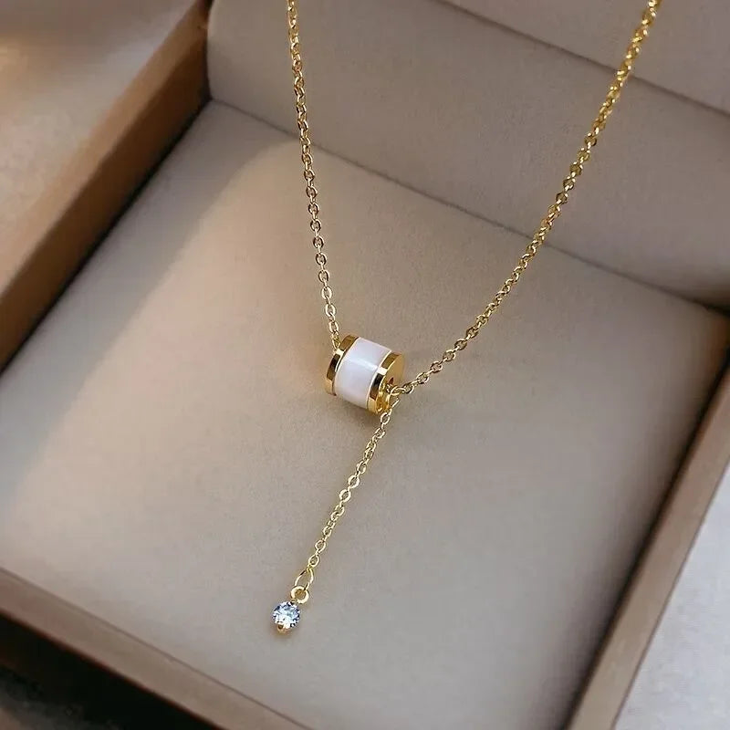 Round Bead Imitation Opal Short Chain Necklace Female Personality Simple Collarbone Chain Party Jewelry