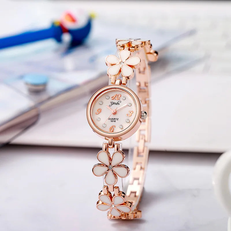 Korean Fashion Women's Watches Flower Shaped Strap Rhinestone Dial Ladies Quartz Wristwatches Dropshipping Relojes Para Mujer
