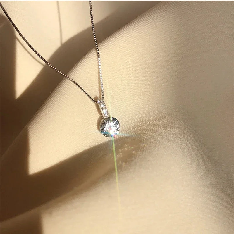 Silver Color Single Zircon Necklace for Women Clavicle Chain Silver Color Jewelry Choker