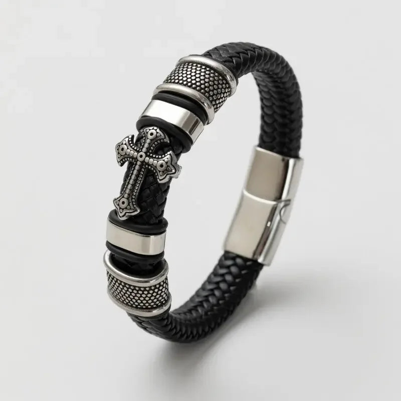 Men\\\\'s Classic Black Leather Bracelet Metal Magnetic Buckle Fashion Bracelet Jewelry Casual Daily All-Match Jewelry