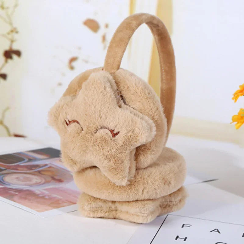 Winter Outdoor Star Smiley Face Plush Earmuffs Accessories Soft Thick Warm Ear Cover Solid Headphone Earlap for Boys Girls