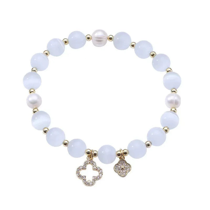 Fashion Zircon Bracelet for Women Elastic Cat's Eye Stone Bracelet  Pearl  Elastic Bracelets Fashion Jewelry Charm Gift