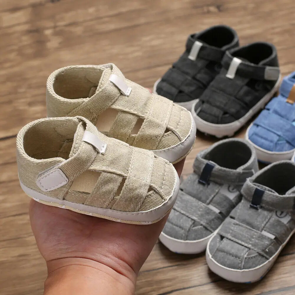 0-24montsh Infant Boys Canvas Shoes Moccasins Child Sandals Boys Summer Sandals Sneakers For Baby Boys Solid Black Sandals
