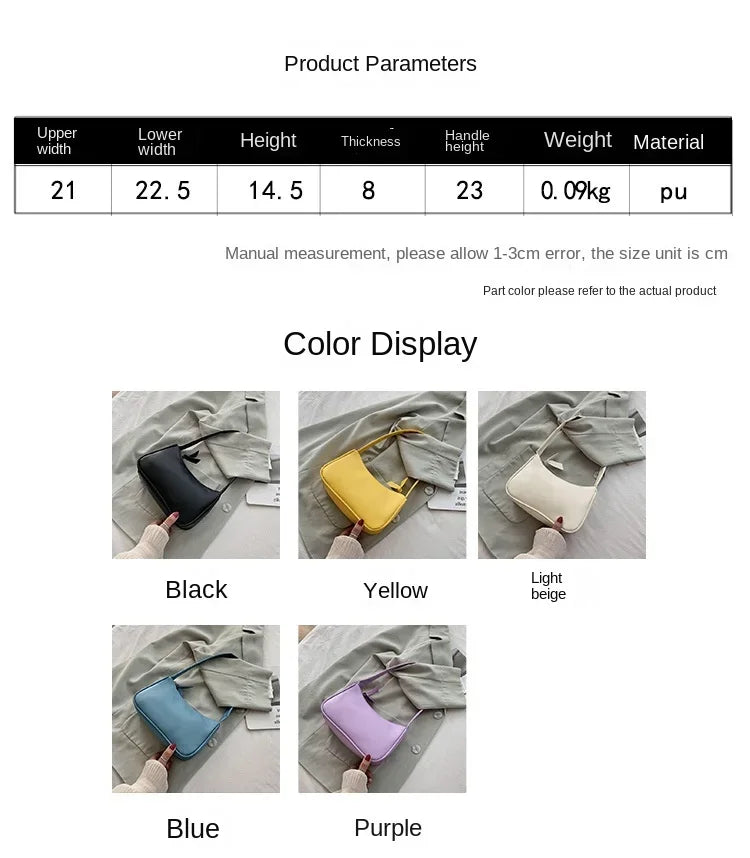 New PU Leather Women's Handbags Solid color Underarm Bag Fashion Armpit Shoulder Bag Simple Design Girls Small Shoulder Bags