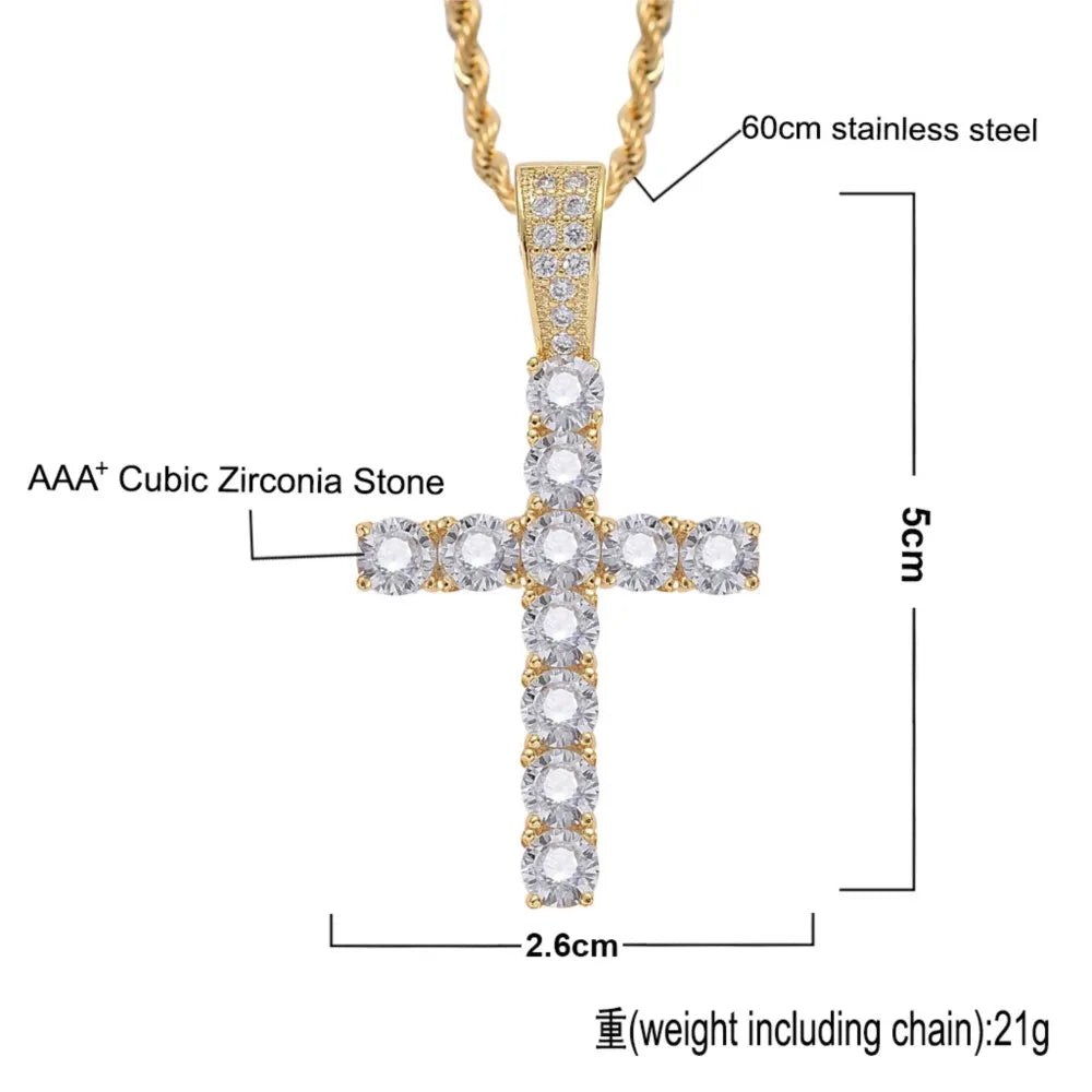 Cross Iced Out Pendant Necklace For Men Hip Hop Delicate Gold Color Cuban Rope Rapper Homme Chain on Neck Accessories OHP145