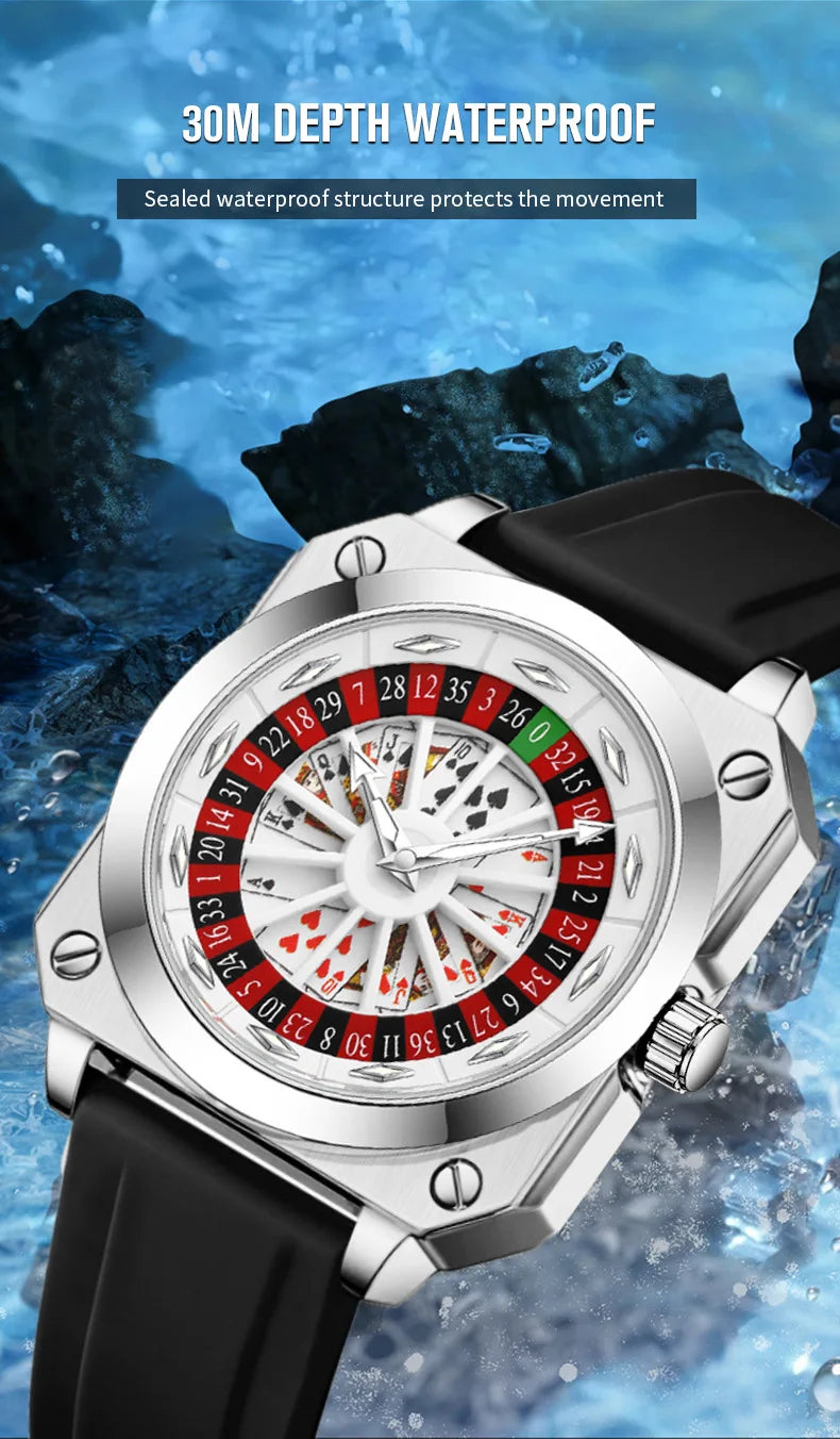 Luxury 360° Rotating Dial Watch – Waterproof Quartz Timepiece with Premium Silicone Strap