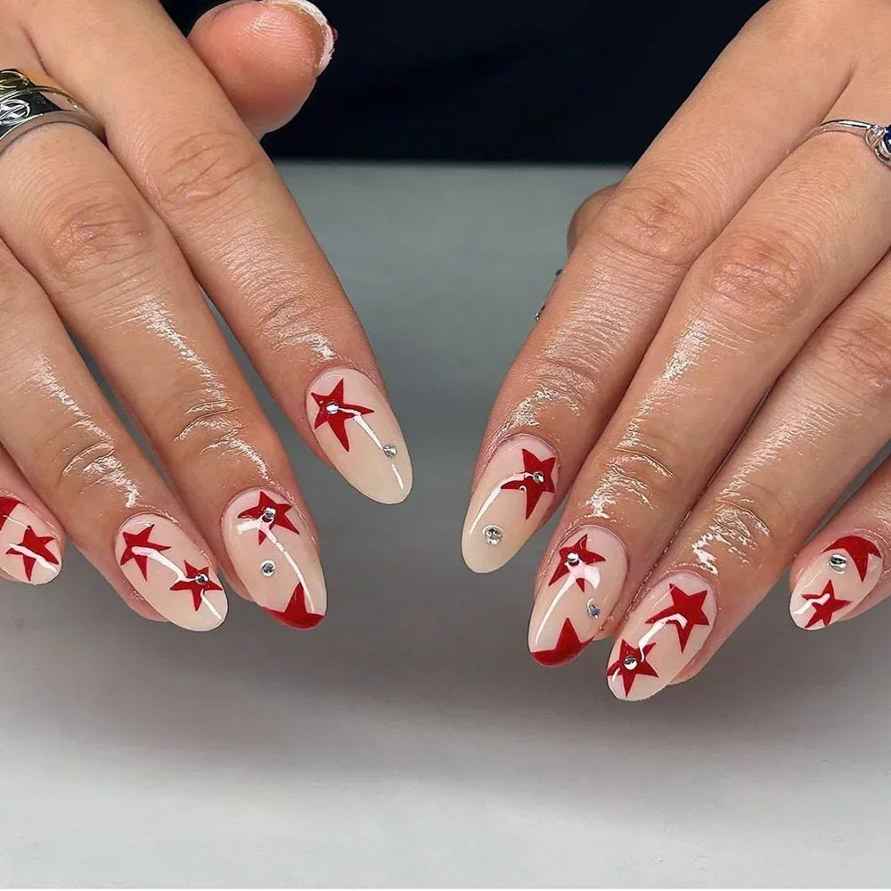 24pcs detachable sweet cool ballet false nails with star y2k designs acrylic press on nails coffin almond fake nails with glue
