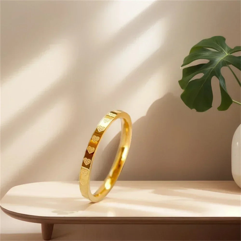 Stainless Steel Gold Color Multi Hearts 2.5mm Thin Finger Rings for Women Size 6/7/8/9/10# Wedding Engagement Jewelry Gifts