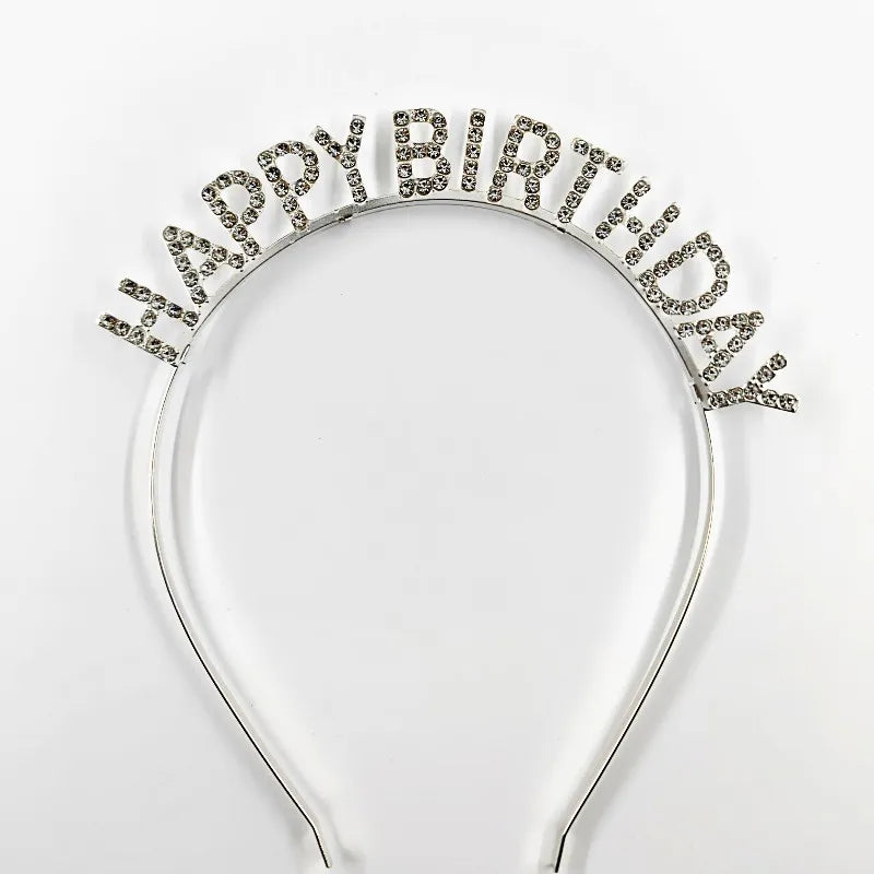 Shiny Rhinestone English Letters Happy Birthday Headband for Women Zinc Alloy Material  Party Jewelry Popular Hair Accessory