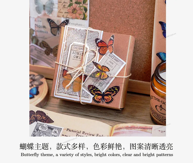 40pcs/pack Butterfly Series Stickers Art Collage Junk Journal DIY Scrapbooking PET Waterproof Craft Aesthetics Stickers