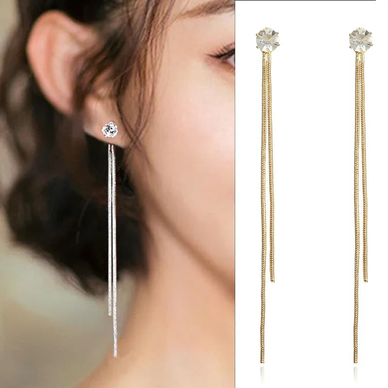 Fashion Crystal Long Tassel Dangle Earrings for Women Elegant Temperament Drop Earing Trend Jewelry Gift Multiple wearing method