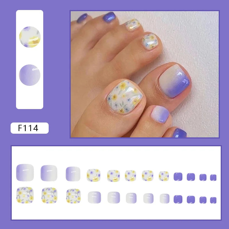 White French Press on Nails Fake Nails Tips with Sticker False Toenail Design Butterfly Lovely Girl False toenaile 1