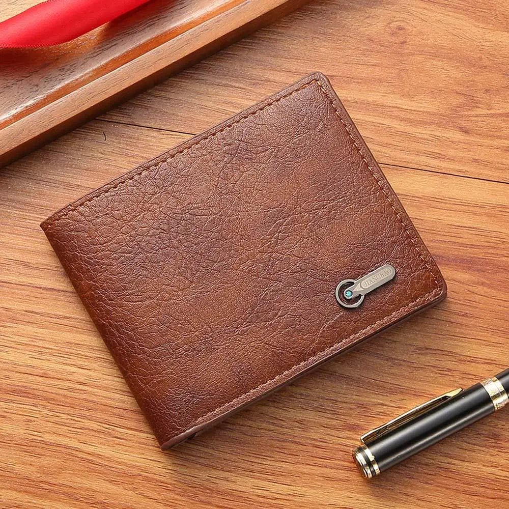 Lychee Texture PU Leather Men's Wallet Short Cash Purse Multi Card Slot Patchwork Card Holder Photo Holder Horizontal Money Clip