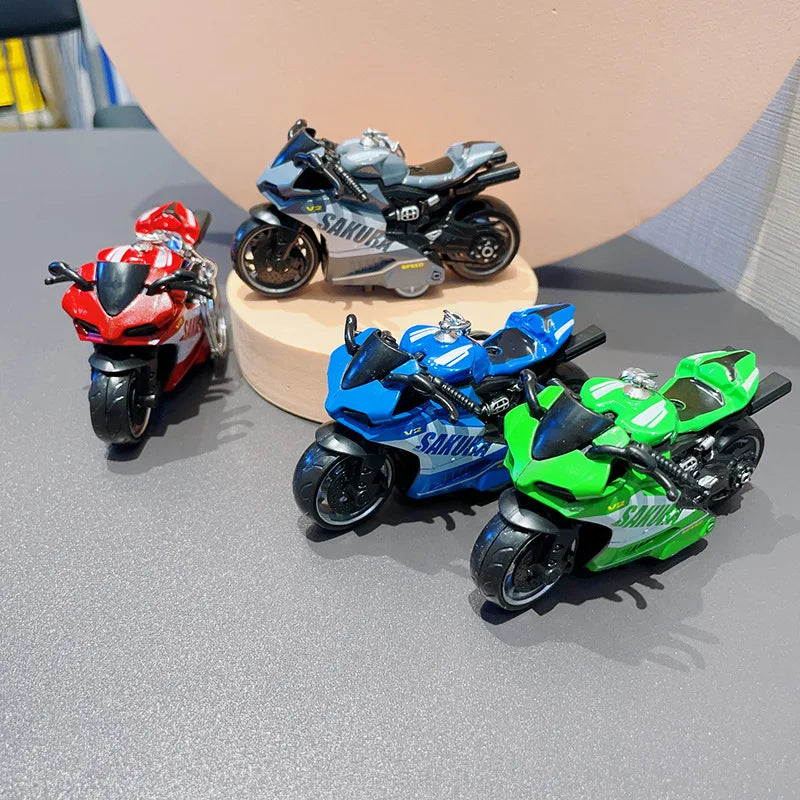 Cartoon Mini Motorcycle Keychain Exquisite Car Motorcycle Keychain Backpack Pendant Key Ring Accessories
