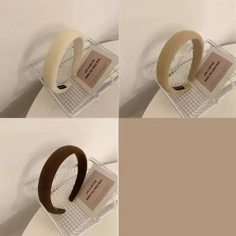 Fashion Padded Headbands For Women Wide Velvet Bezel Hair Band Hair Hoop Girl Sponge Thick Solid Color Hair Accessories Headwear