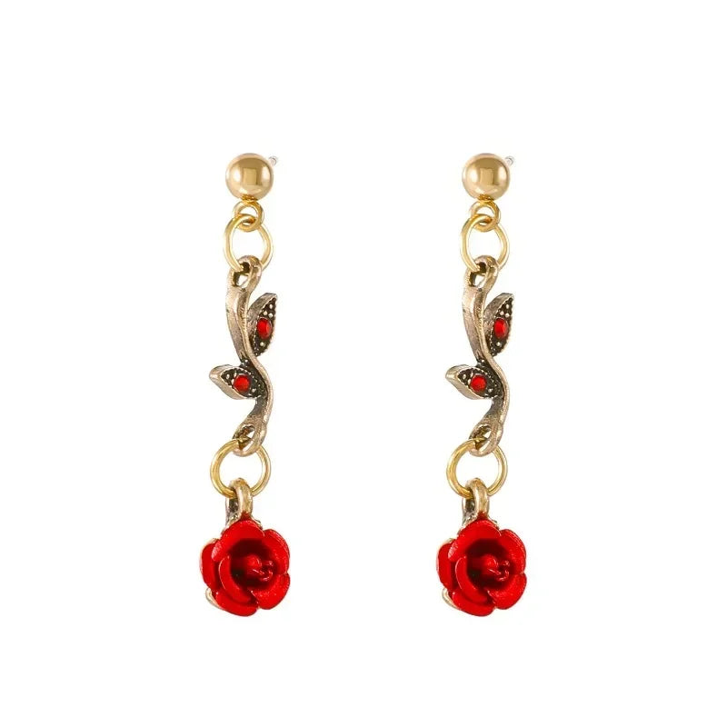 Luxurious Design Rose Flower Necklace Bracelet Earrings Set Elegant Women's Party Jewelry Accessories Valentine's Day Love Gifts