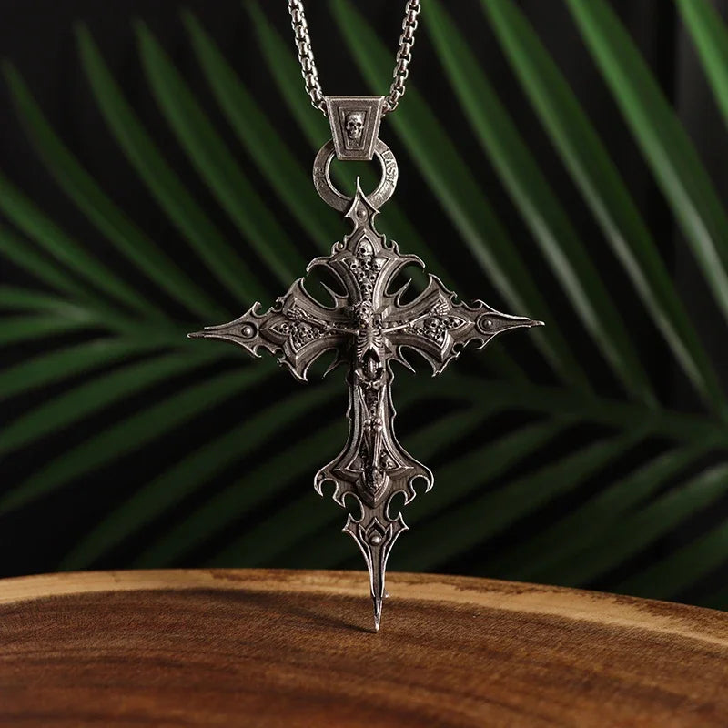 Vintage Catholic Cross Pendant Necklace Men Women Christian Believers Prayer Amulet Jewelry