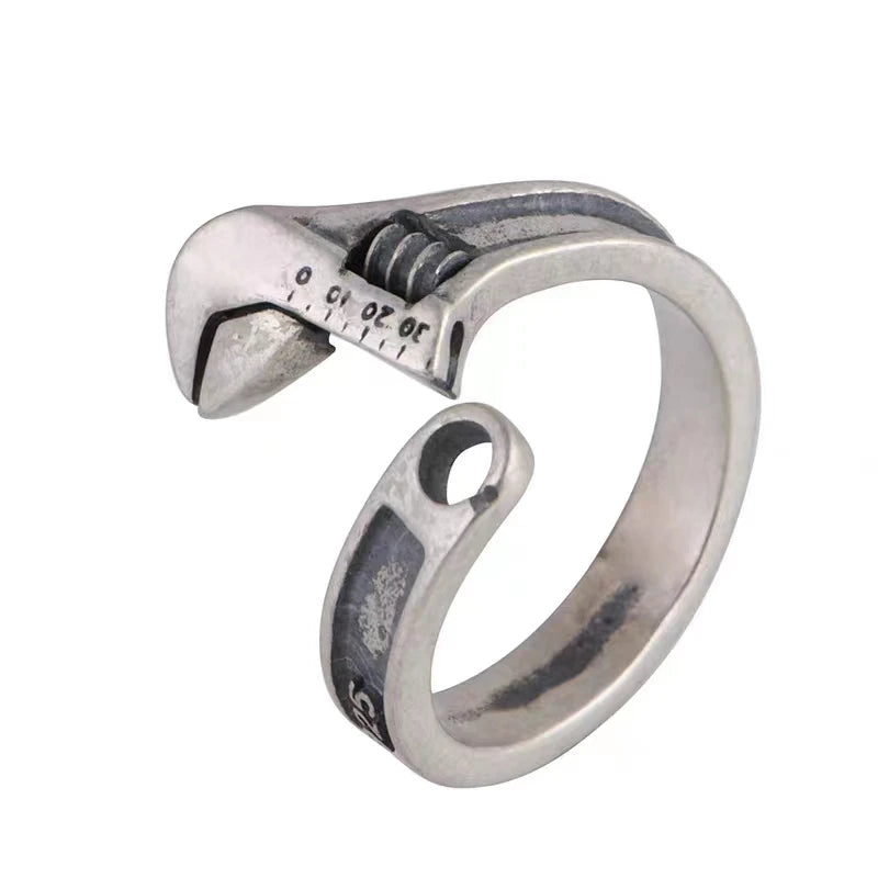 Tool Wrench Open Ring Silver Plated Adjustable Ring Men Motorcycle Bike Riding Hip Hop Rock Trend Jewelry