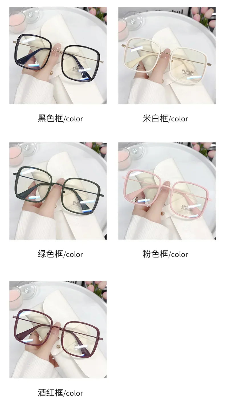 Woman Large Square Frame Glasses Ins Girl Fashion Transparent Reading Glass High-definition Anti-blue Light Computer Eyeglasses