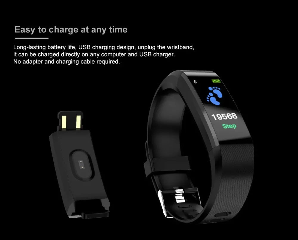 Smart Watch 115Plus Bracelet Heart Rate Blood Pressure Band Fitness Tracker Smartwatch Bluetooth Wristband