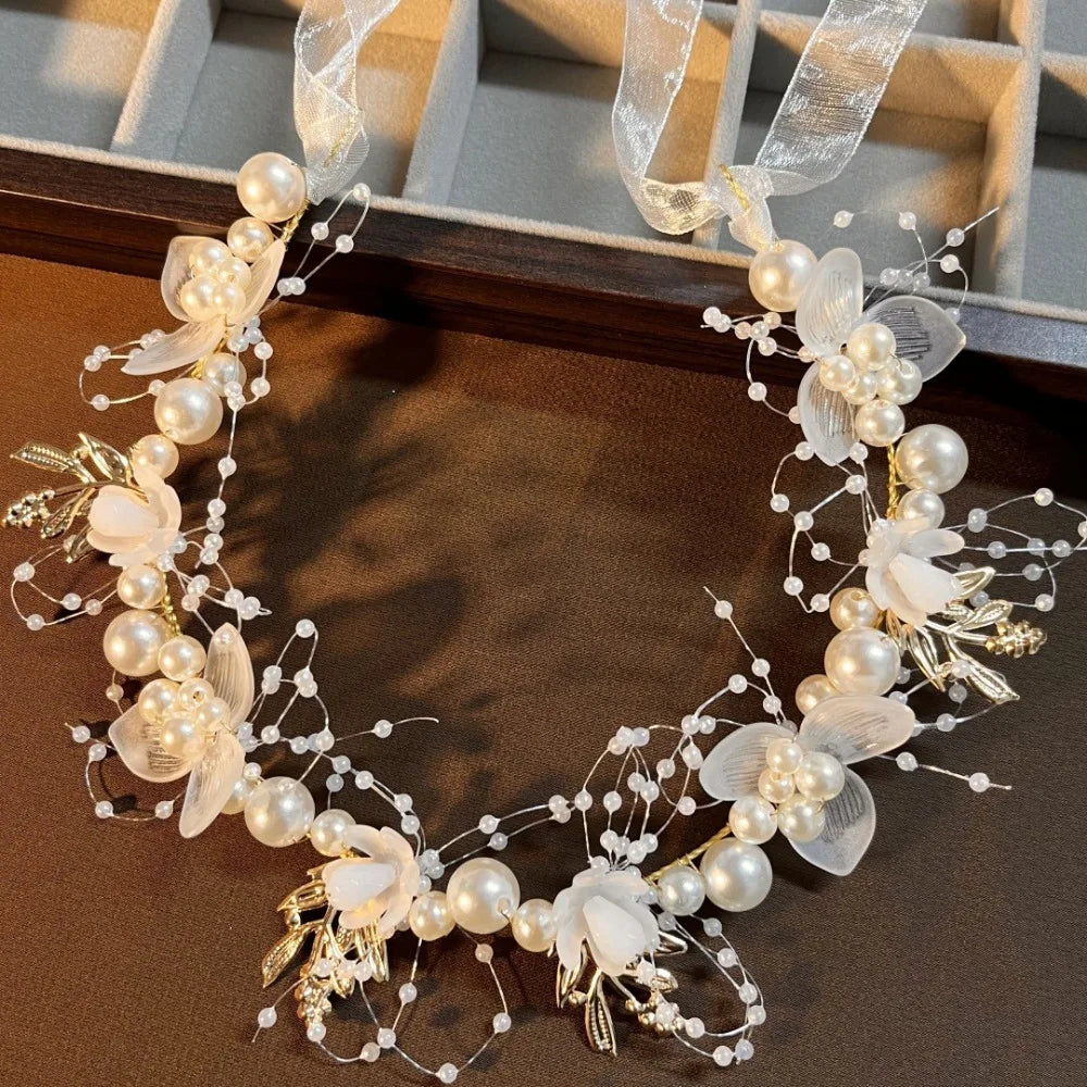 Elegant Girls Headband Imitated Pearl Hair Headdress Baby GirlsFlower Wreath Bride Garland Head Hoop Wedding Headbands Hair