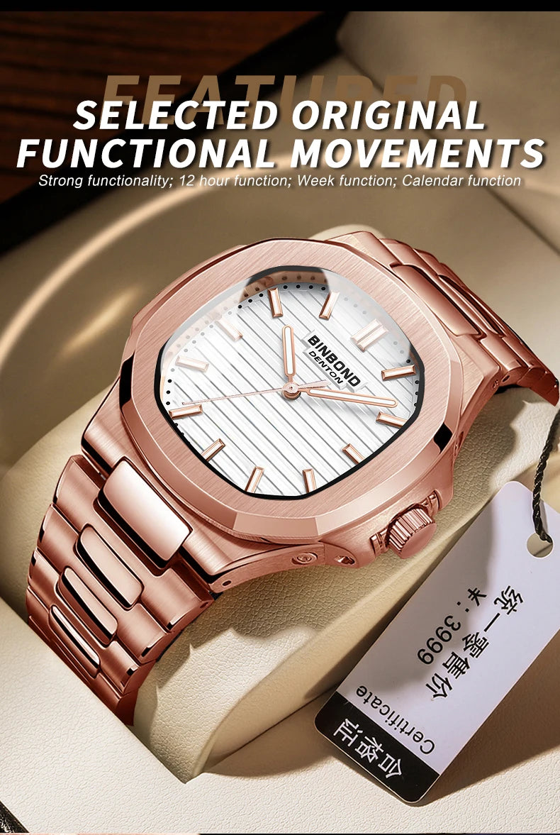 BINBONG B1885 Luxury Business Men Quartz Wristwatch 30M Waterproof Luminous Stainless Strap Men's Watches Relogio Masculino