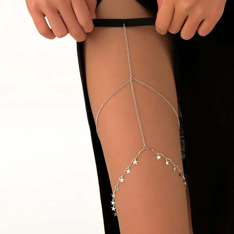 Fashion Summer Bohemian Thigh Chain Simple Sexy Body Chains for Women Double-layer Metal Leg Chain Festival Jewelry Accesorios