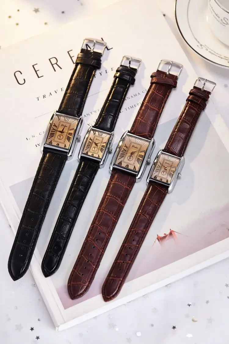 Couple Quartz Watch Luxury Rectangle Dial Women Men Leather Band Watches Luxury Gift Casual Wristwatch Relojes Para Mujer