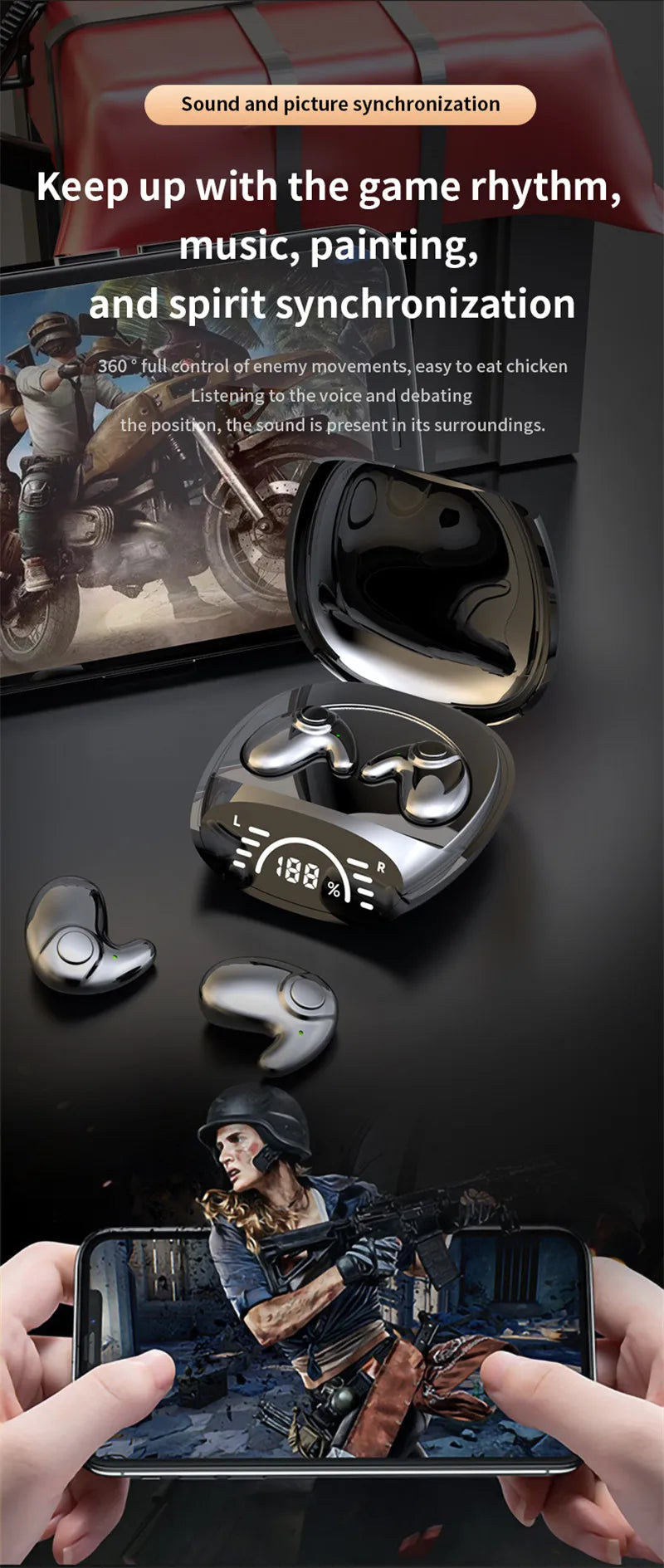 Invisible Bluetooth 5.3 Headphones Wireless Sleep Earphones HiFi Stero Noise Reduction Earbuds Sports Headsets for Xiaomi iPhone