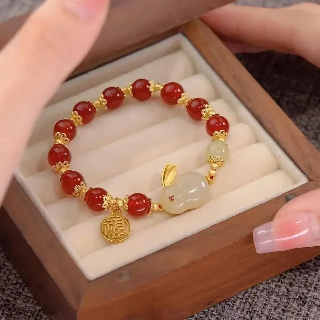 1pc Beauty Jade Rabbit Bracelet for Women Girls Rich Rabbit Small Rabbit Niche Design Charm Bracelets Friend Gift Jewelry